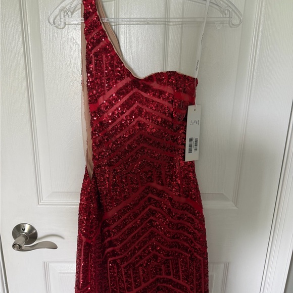 Jovani Dresses & Skirts - Jovani Red One-Shoulder Sequin knee-length cocktail dress/gown NWT